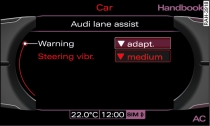 Display: Setting time of warning and steering vibration